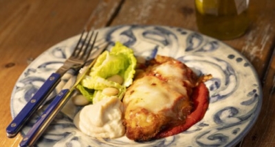 Chicken parmesan med bönhummus och mozzarella - Galbani