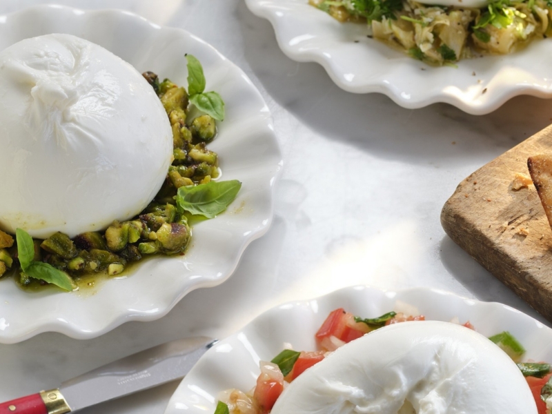 Burrata med brynt smör och pistage - Galbani